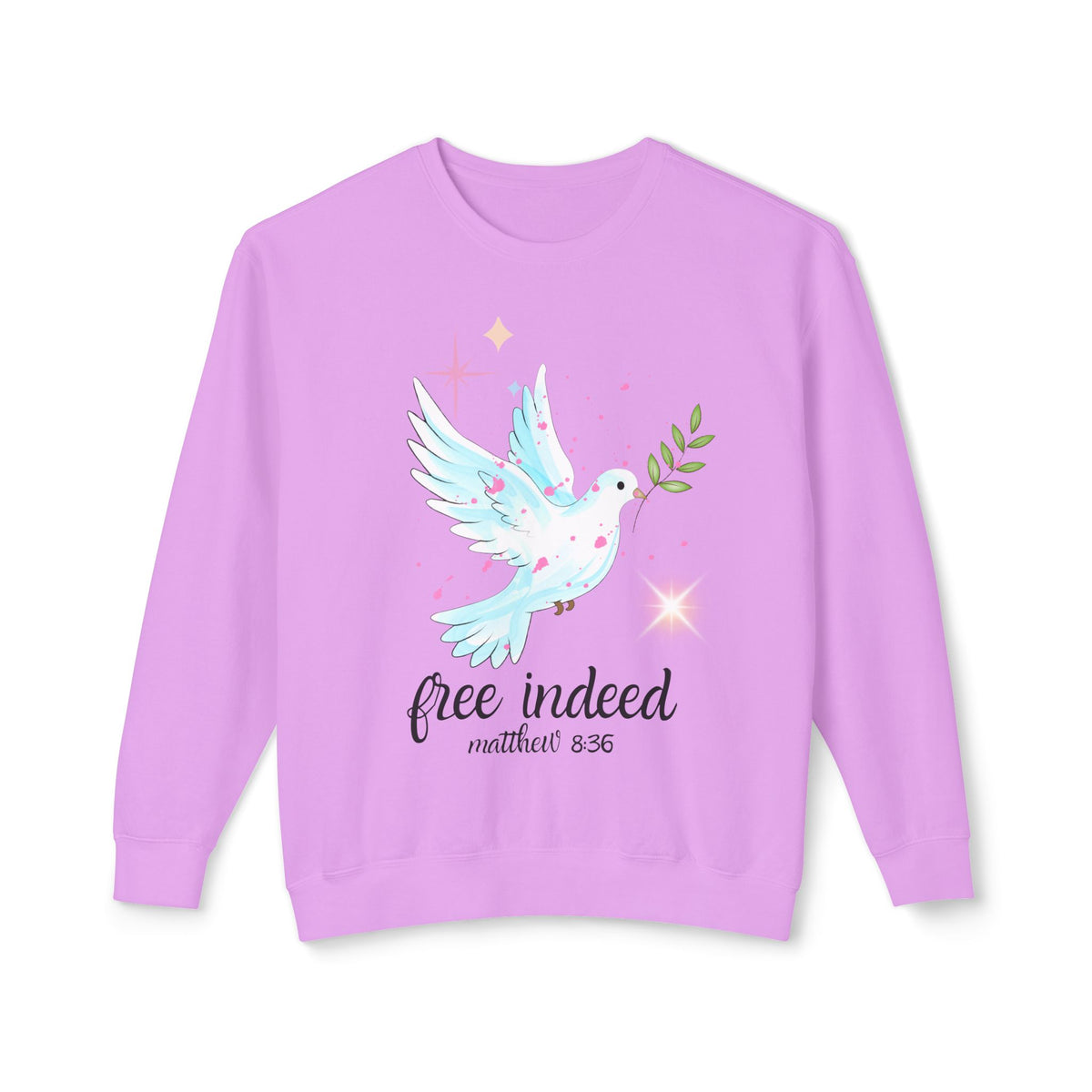 Free Indeed Dove Crewneck Sweatshirt — Inspirational Matthew 8:32 Christian Pullover