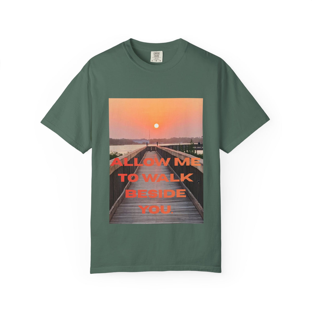 Sunset Boardwalk T‑Shirt — "Allow Me to Walk Beside You" Graphic Tee