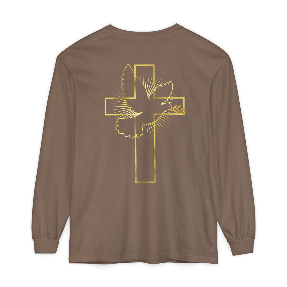 Christian Cross Long Sleeve Tee — Gold Foil Faith Design
