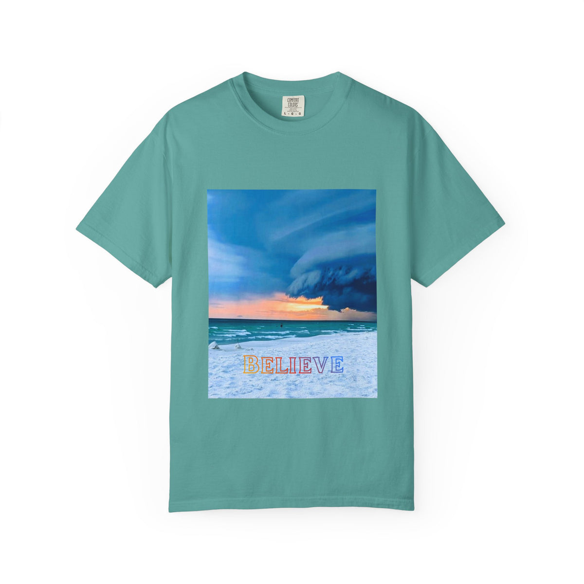 Stormy Beach Photo T-Shirt — Ocean Sunset Waves Graphic Tee