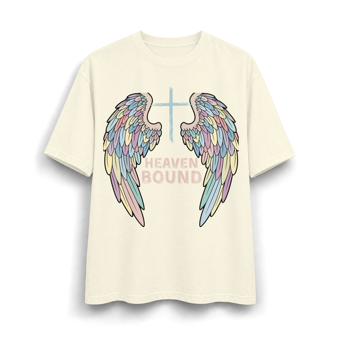 Pastel Angel Wings with Cross “Heaven Bound” Christian Graphic Tee