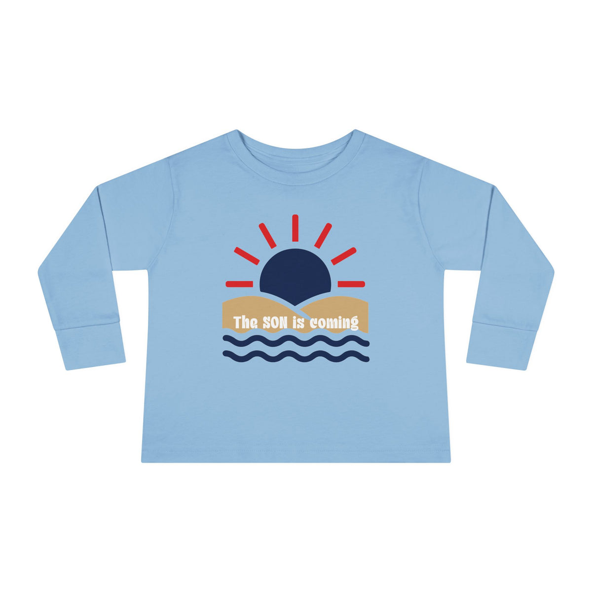 Toddler Long Sleeve Tee — "The Sun Is Coming" Sunset Waves Graphic