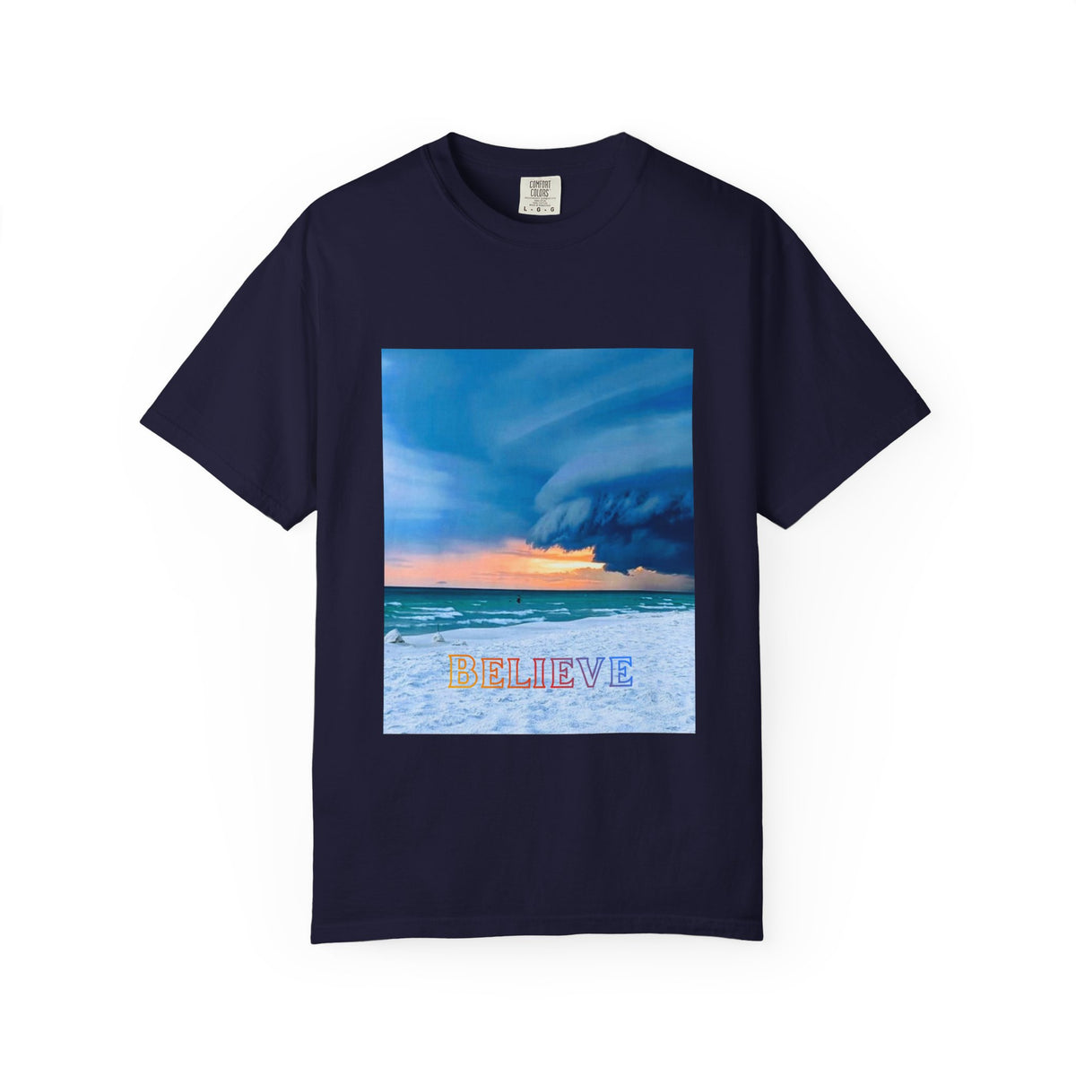 Stormy Beach Photo T-Shirt — Ocean Sunset Waves Graphic Tee