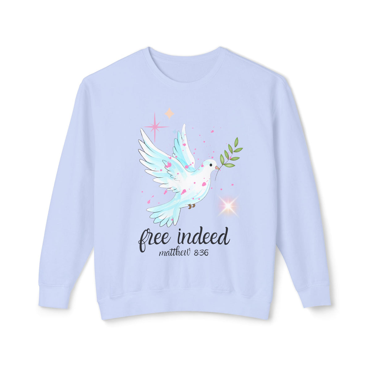 Free Indeed Dove Crewneck Sweatshirt — Inspirational Matthew 8:32 Christian Pullover