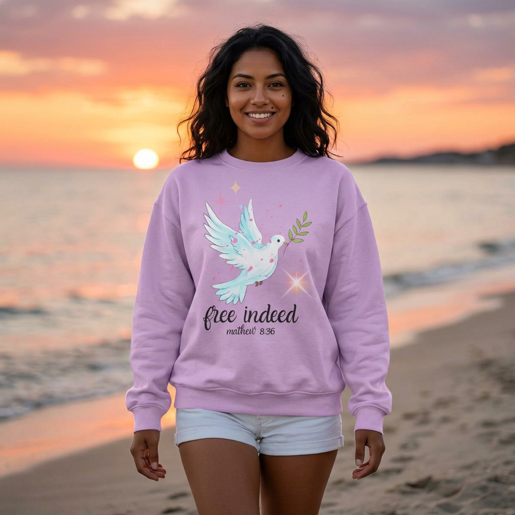 Free Indeed Dove Sweatshirt — Matthew 5:36 Inspirational Crewneck