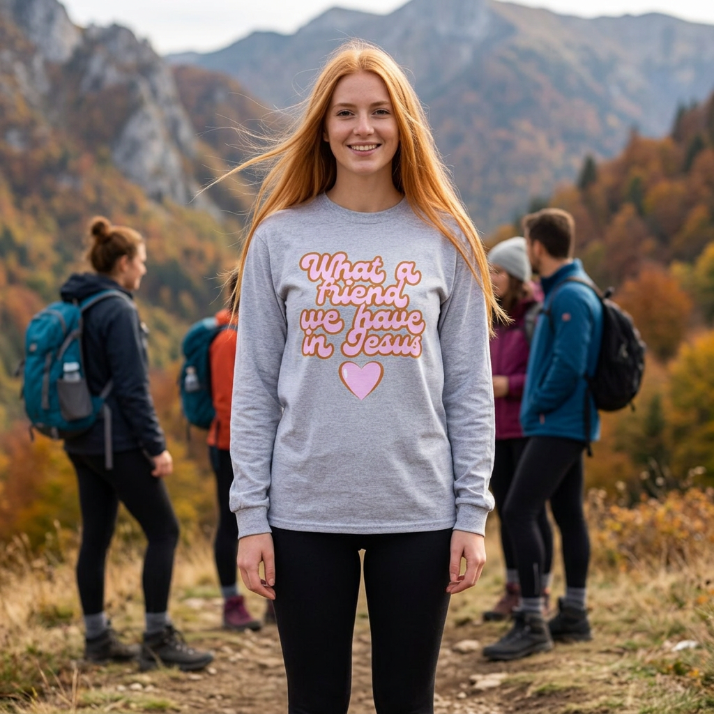 "What a Friend We Have in Jesus" Retro Pink Heart Gospel Long sleeve Shirt