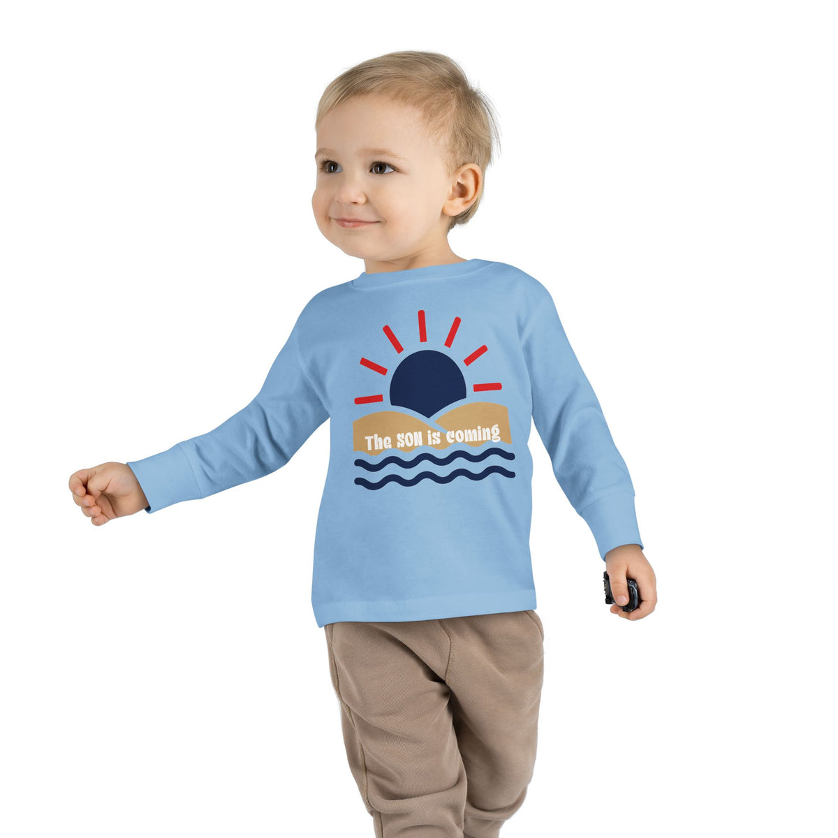 Toddler Long Sleeve Tee — "The Sun Is Coming" Sunset Waves Graphic