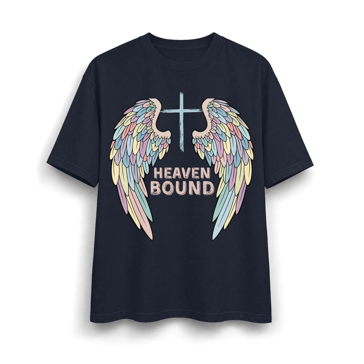 Pastel Angel Wings with Cross “Heaven Bound” Christian Graphic Tee