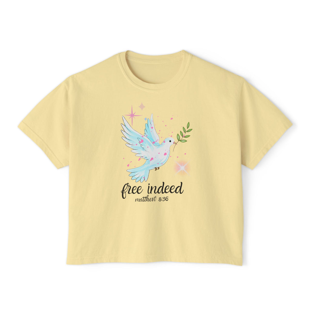 Free Indeed Dove Tee — Christian Women’s Boxy T‑Shirt (Matthew 8:36)