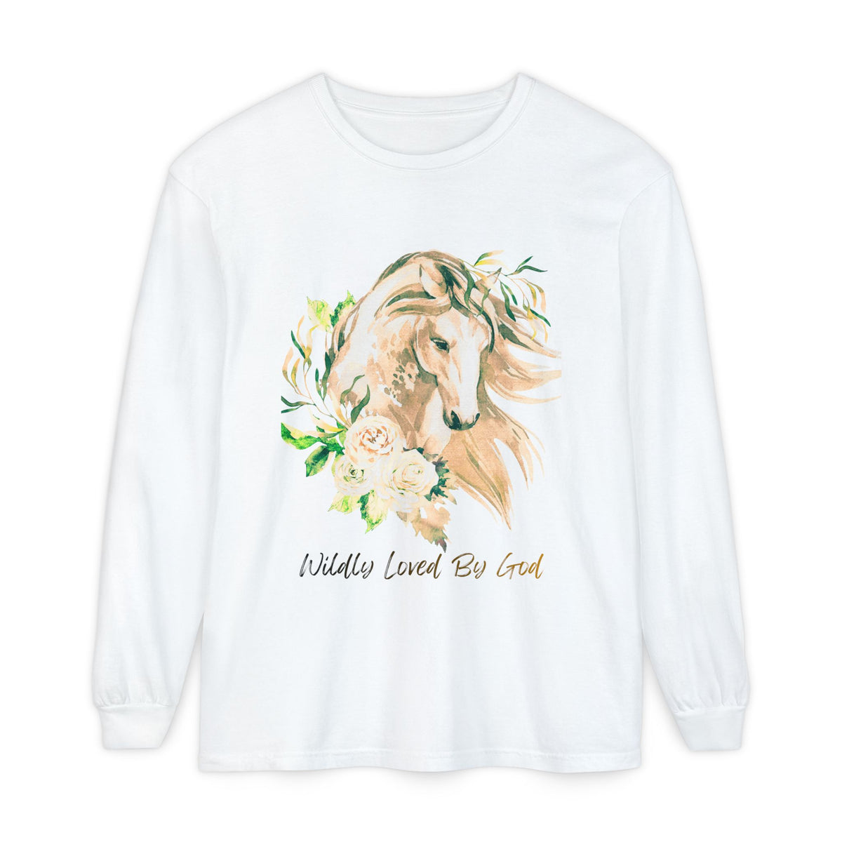 "Wildly Loved by God!" Horse Floral Long Sleeve Tee