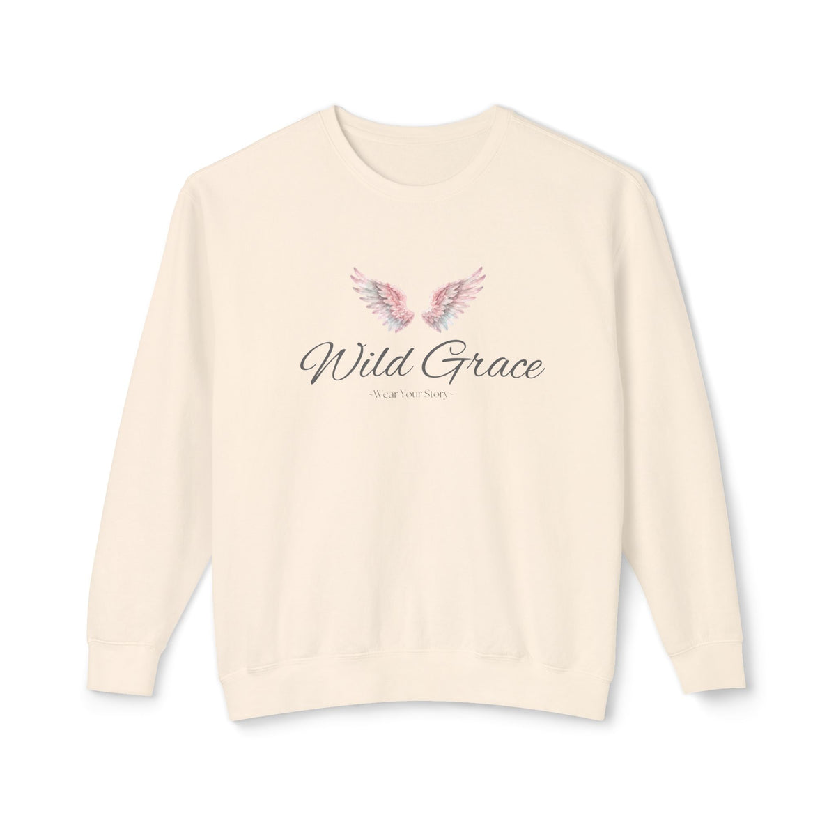 Wild Grace Crewneck Sweatshirt — Pink Angel Wings Inspirational Pullover