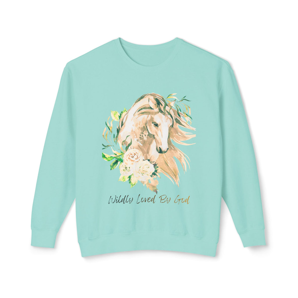 Wildly loved by God Horse Floral Crewneck Sweatshirt — Gentle Mare Watercolor Design