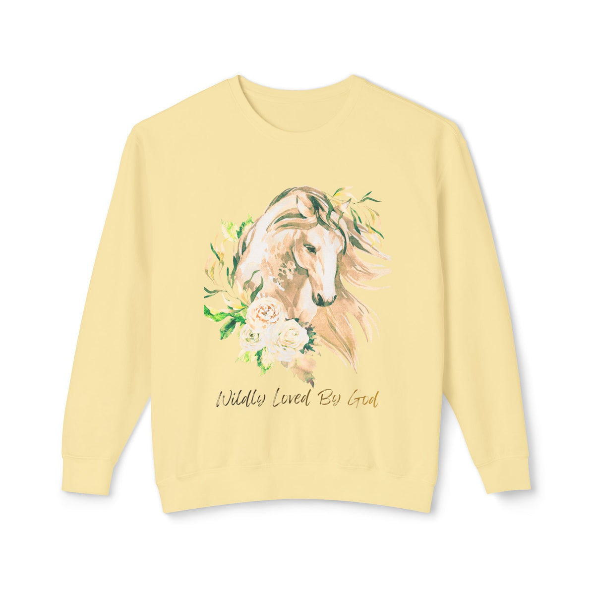 Wildly loved by God Horse Floral Crewneck Sweatshirt — Gentle Mare Watercolor Design