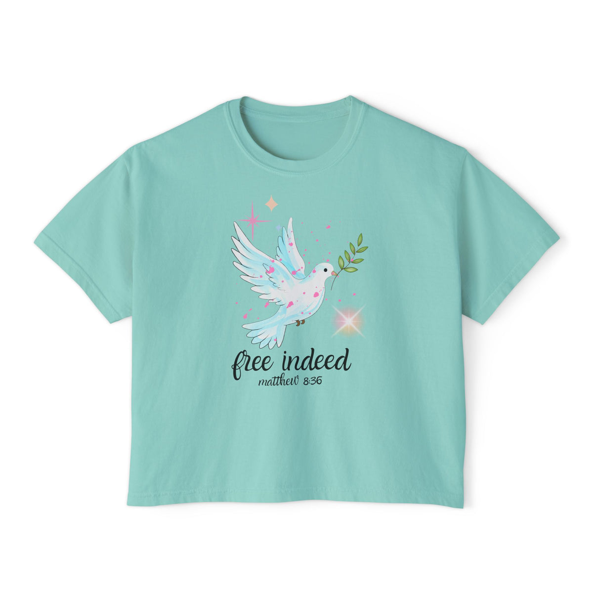 Free Indeed Dove Tee — Christian Women’s Boxy T‑Shirt (Matthew 8:36)