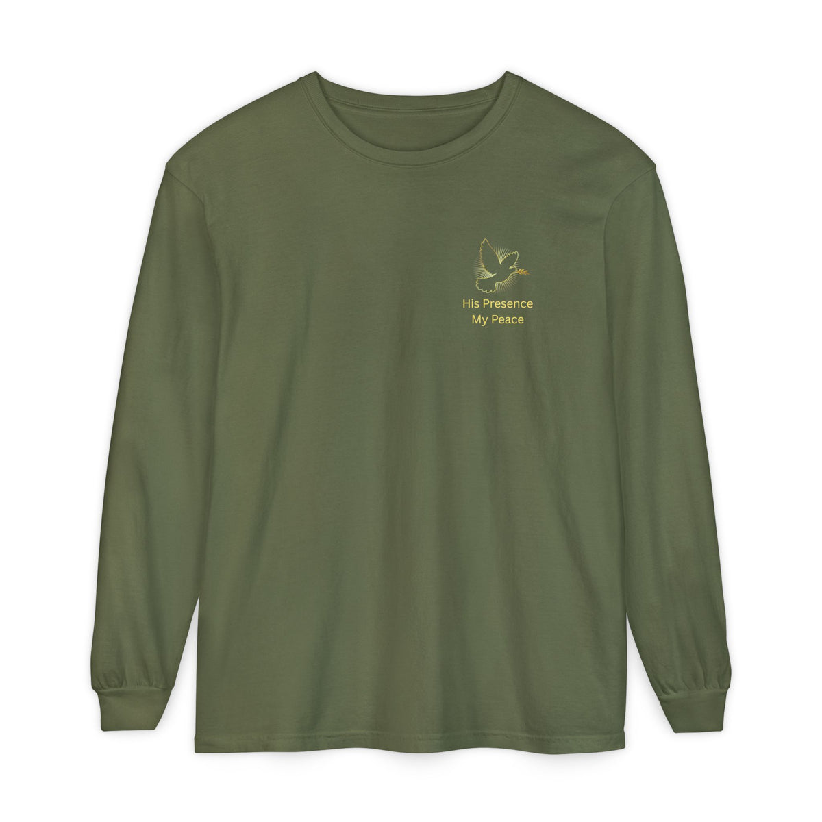 Christian Cross Long Sleeve Tee — Gold Foil Faith Design
