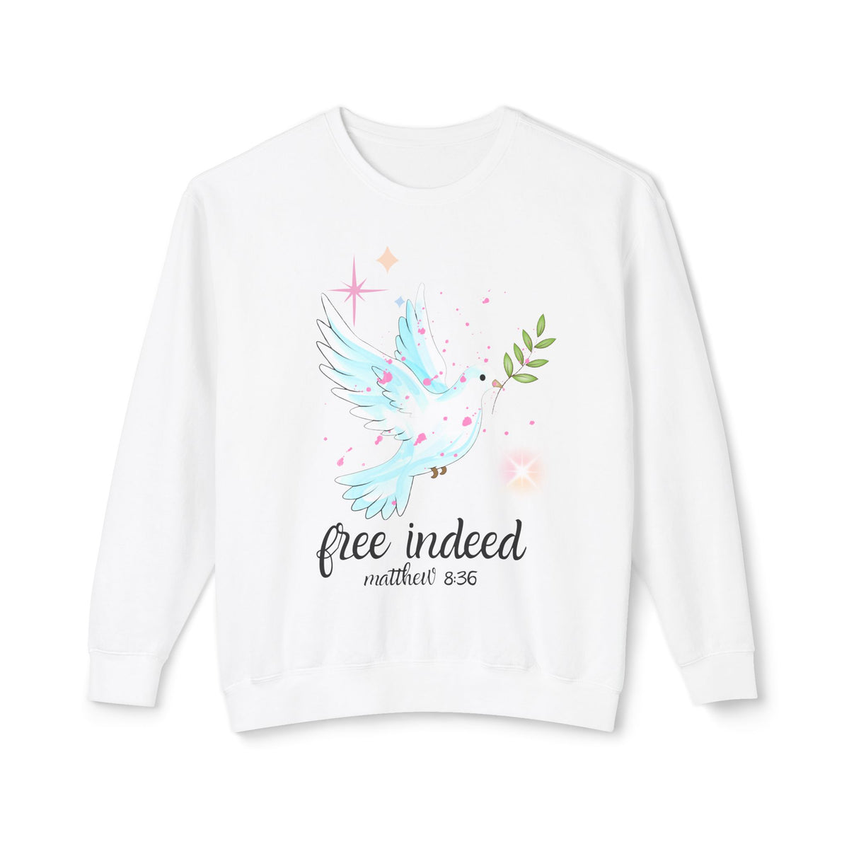 Free Indeed Dove Crewneck Sweatshirt — Inspirational Matthew 8:32 Christian Pullover