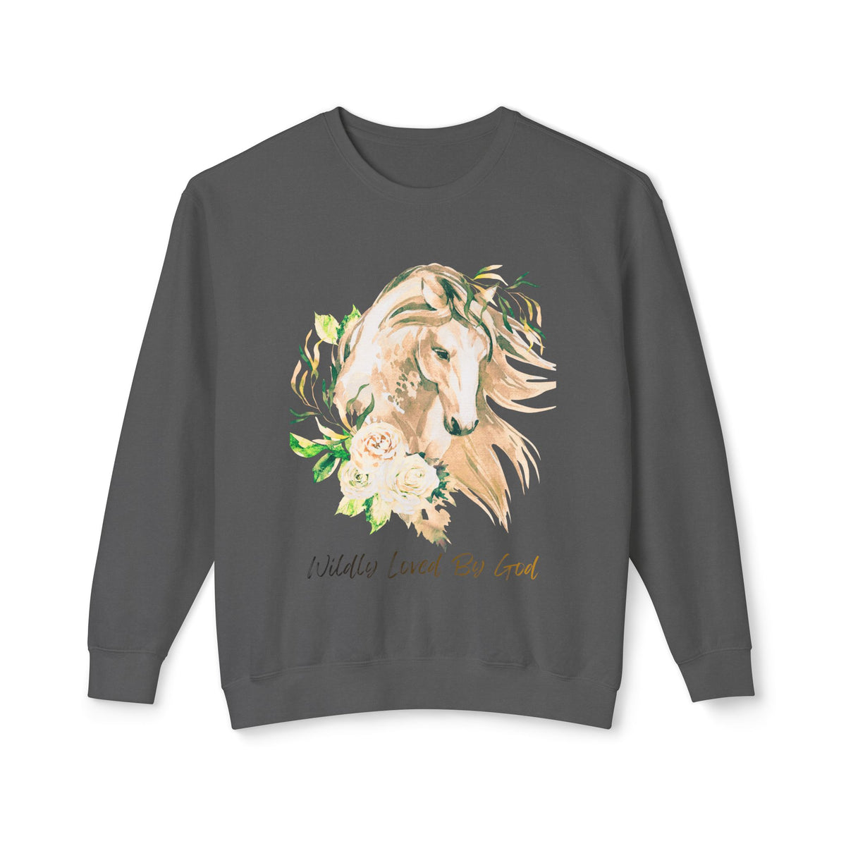 Wildly loved by God Horse Floral Crewneck Sweatshirt — Gentle Mare Watercolor Design