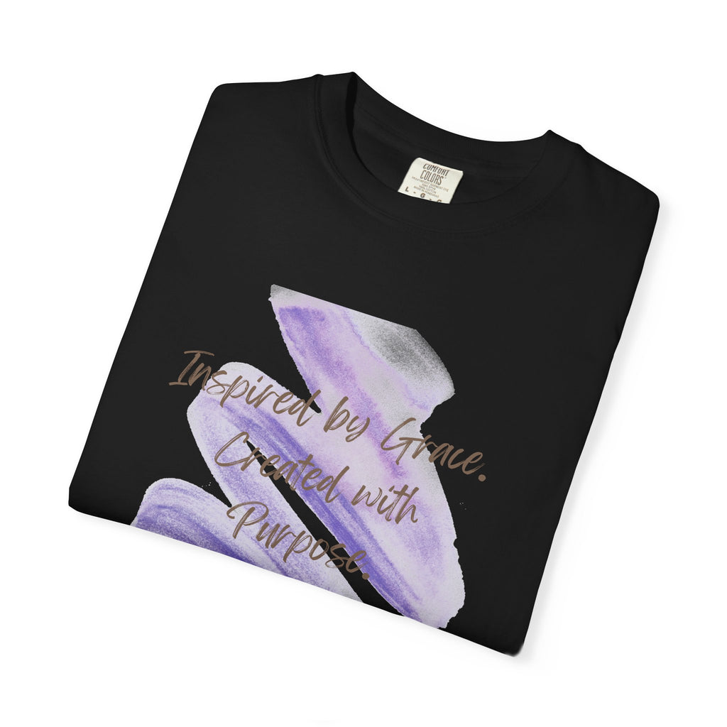 "Inspired by Grace. Created with Purpose" Inspirational Tee Purple Brushstroke T-Shirt
