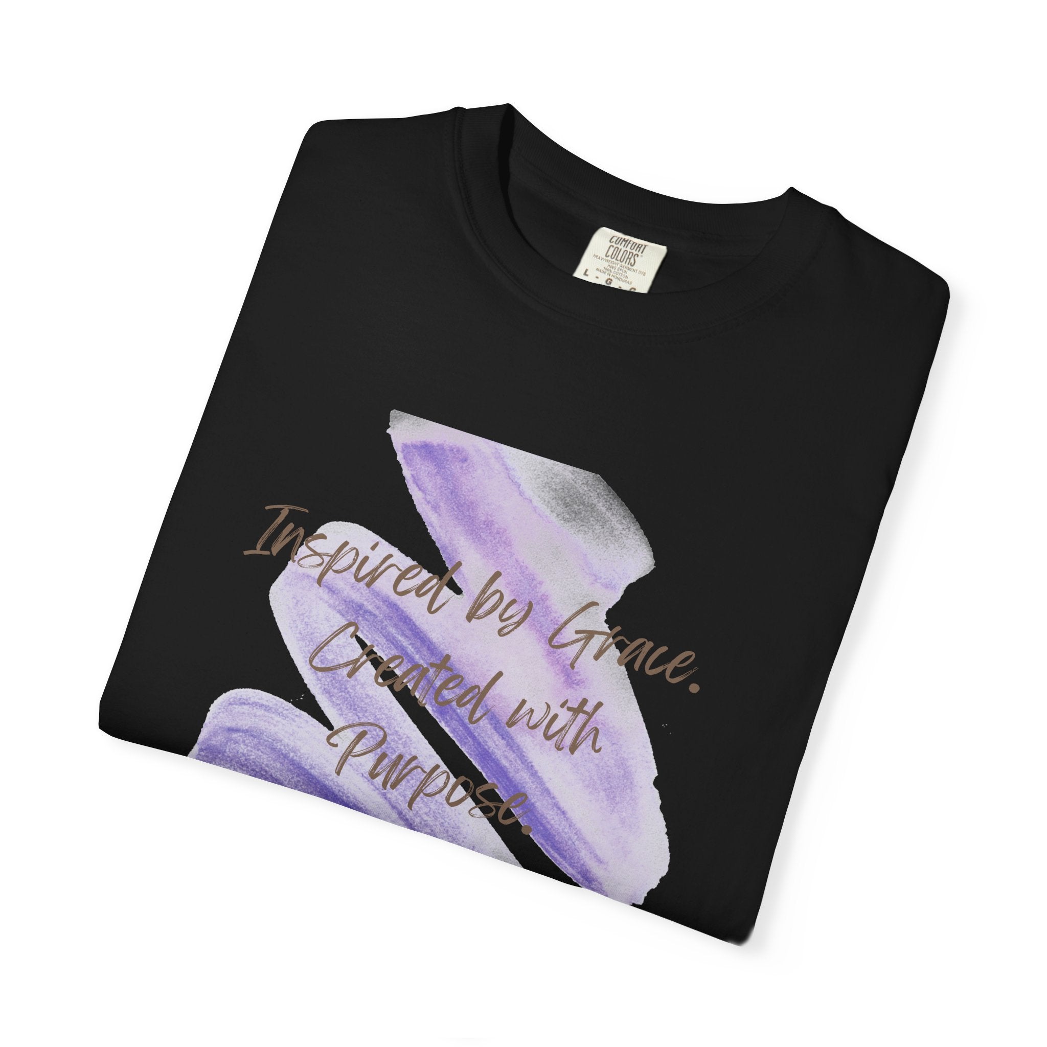 "Inspired by Grace. Created with Purpose" Inspirational Tee Purple Brushstroke T-Shirt