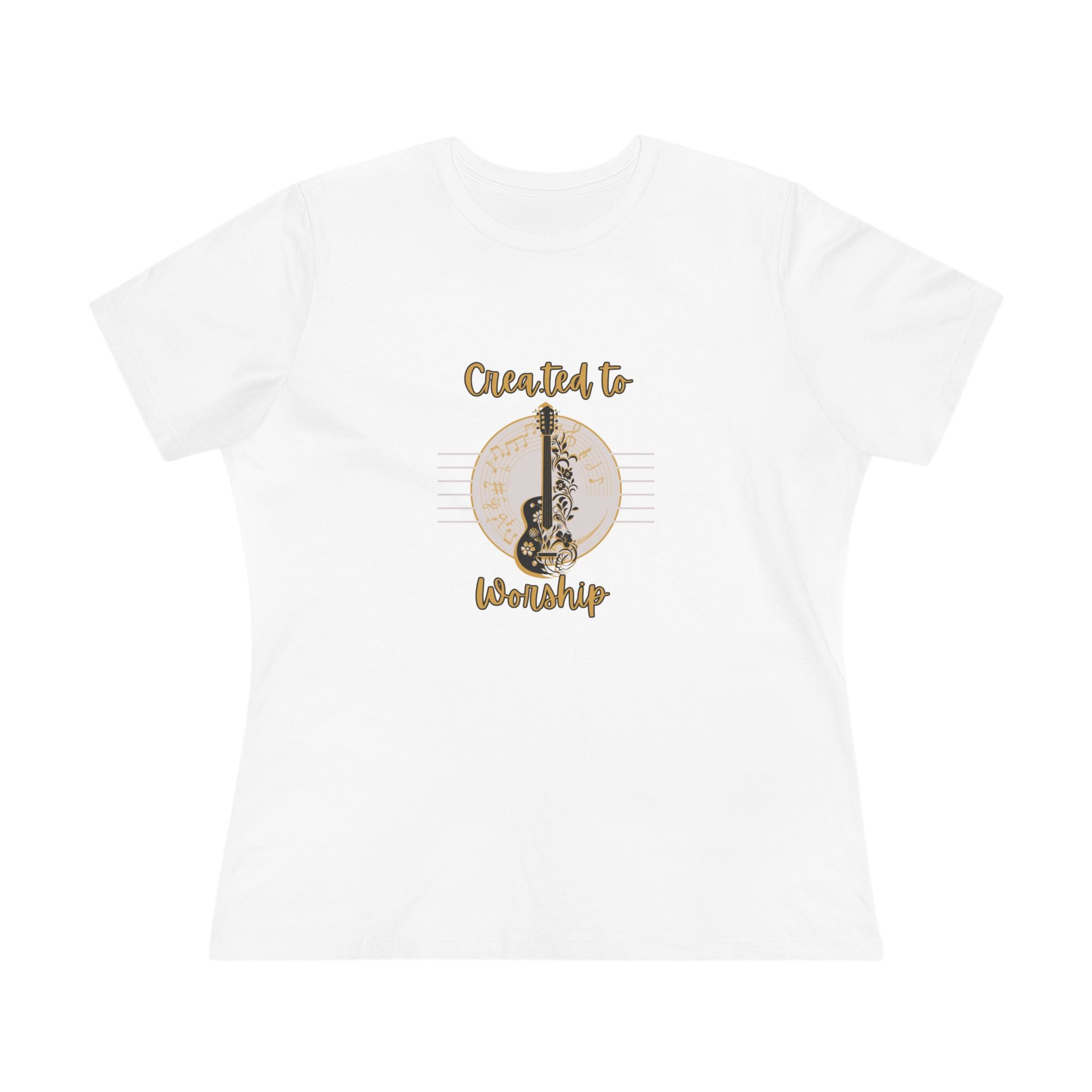 Women's Tee — "Created to Worship" Floral Guitar Christian Music Shirt