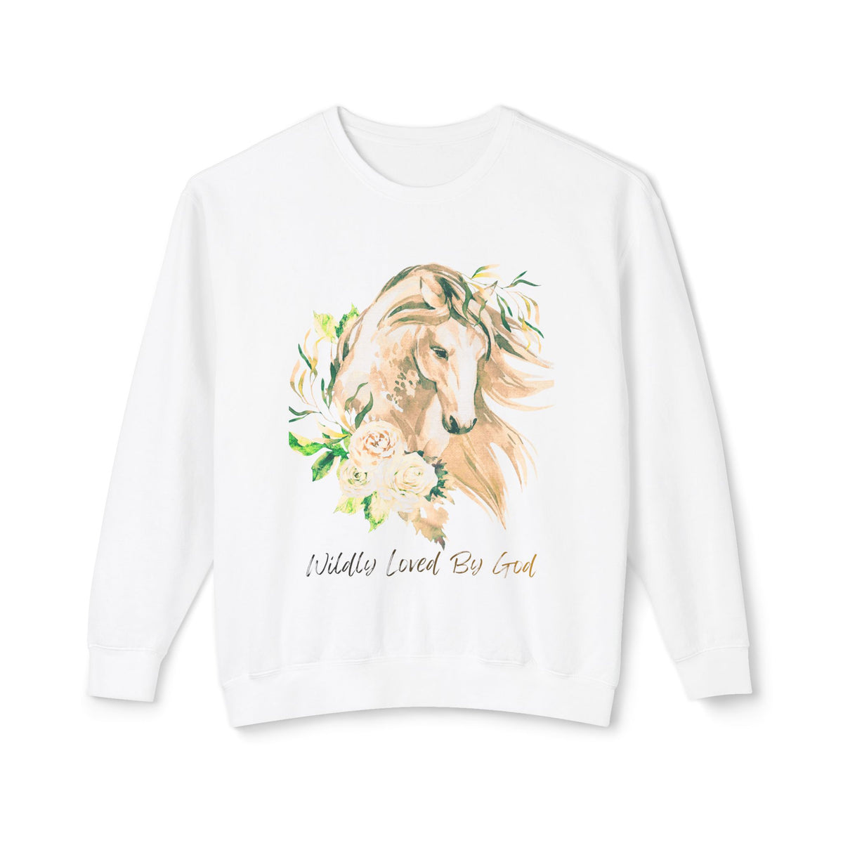 Wildly loved by God Horse Floral Crewneck Sweatshirt — Gentle Mare Watercolor Design