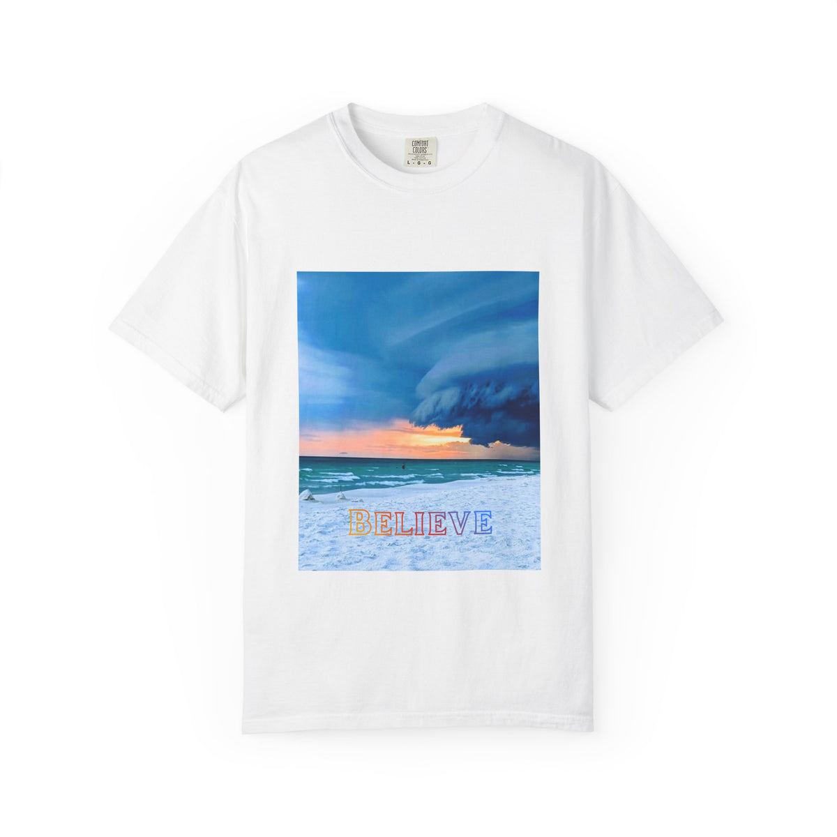 Stormy Beach Photo T-Shirt — Ocean Sunset Waves Graphic Tee