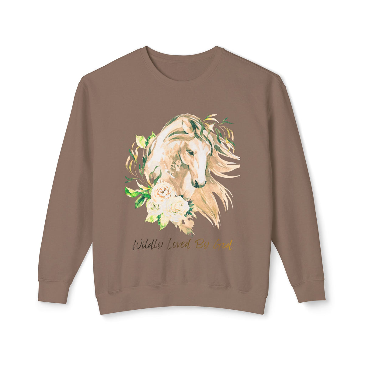 Wildly loved by God Horse Floral Crewneck Sweatshirt — Gentle Mare Watercolor Design