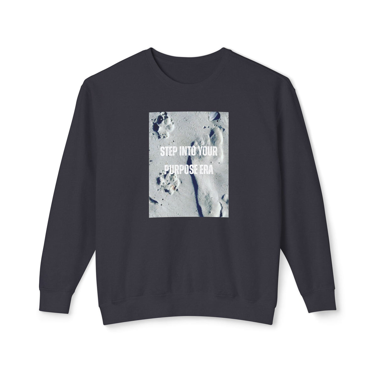 "Step Into Your Purpose Era" Crewneck Inspirational Beach Footprints Design