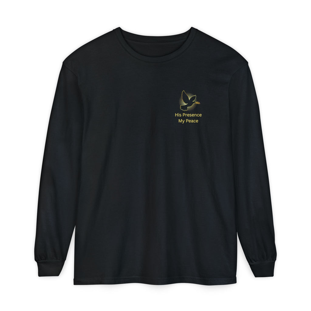 Christian Cross Long Sleeve Tee — Gold Foil Faith Design