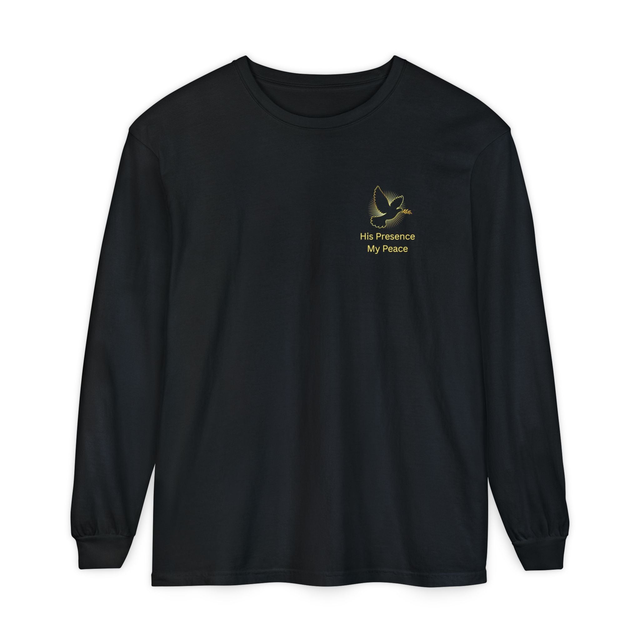 Christian Cross Long Sleeve Tee — Gold Foil Faith Design