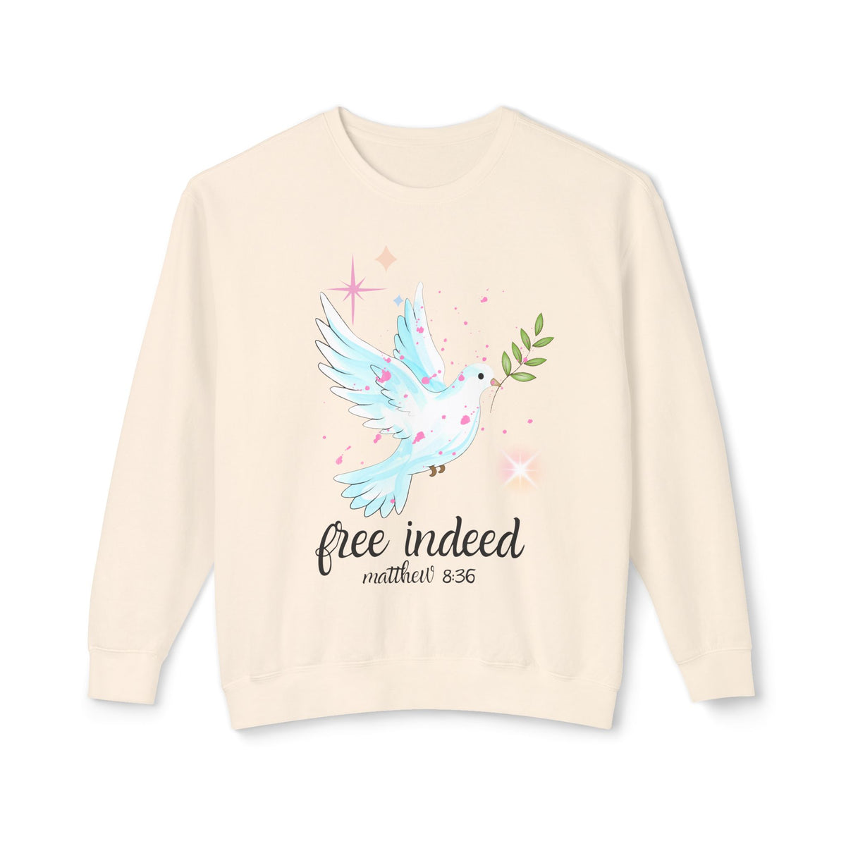 Free Indeed Dove Crewneck Sweatshirt — Inspirational Matthew 8:32 Christian Pullover