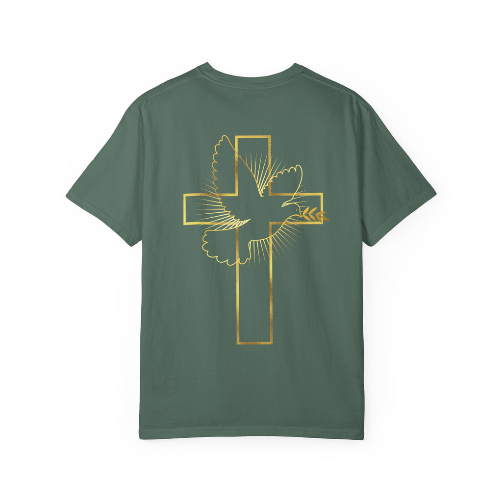 Christian Dove Cross T-Shirt — "His Presence My Peace" Garment-Dyed Tee