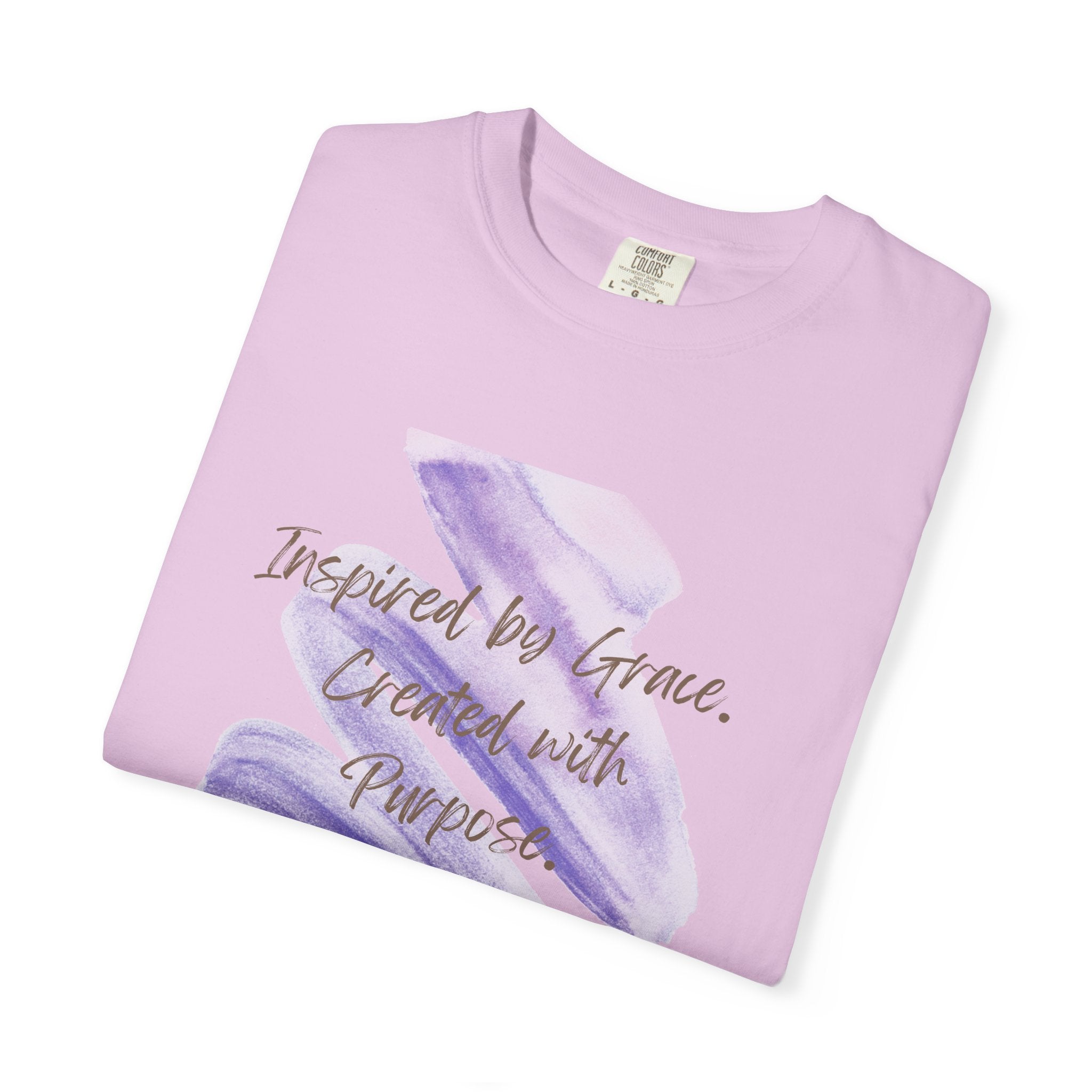 "Inspired by Grace. Created with Purpose" Inspirational Tee Purple Brushstroke T-Shirt