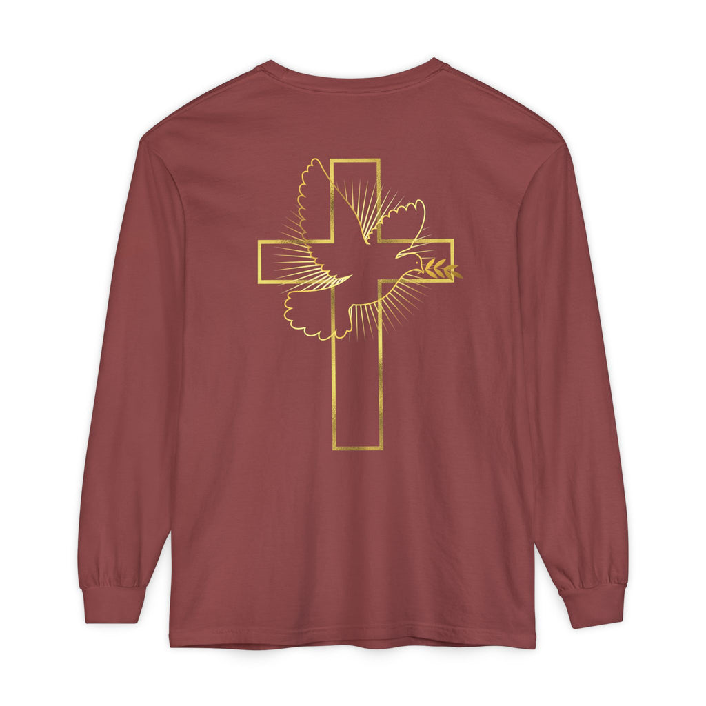 Christian Cross Long Sleeve Tee — Gold Foil Faith Design