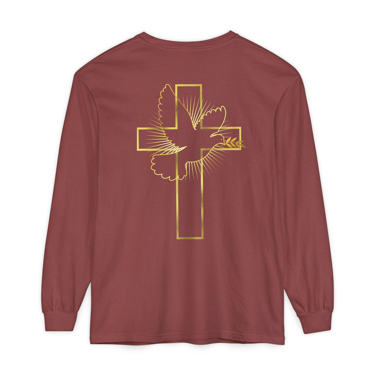 Christian Cross Long Sleeve Tee — Gold Foil Faith Design