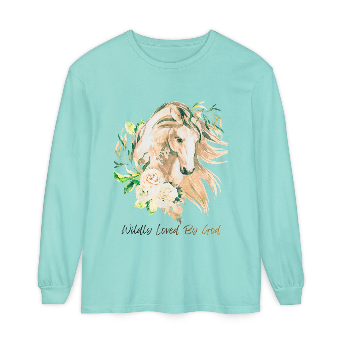 "Wildly Loved by God!" Horse Floral Long Sleeve Tee