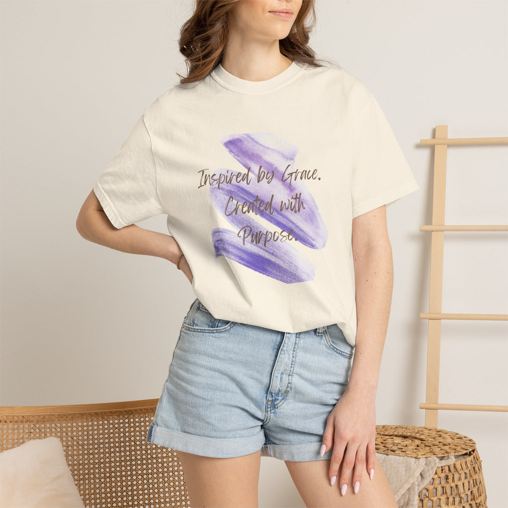 "Inspired by Grace. Created with Purpose" Inspirational Tee Purple Brushstroke T-Shirt