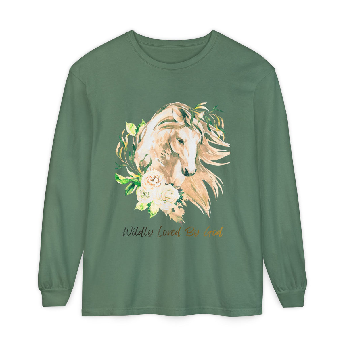 "Wildly Loved by God!" Horse Floral Long Sleeve Tee