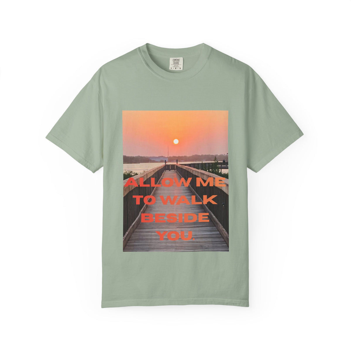 Sunset Boardwalk T‑Shirt — "Allow Me to Walk Beside You" Graphic Tee