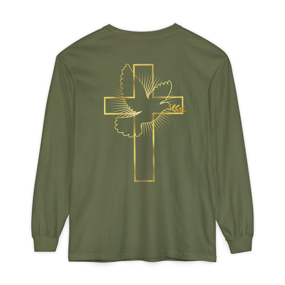 Christian Cross Long Sleeve Tee — Gold Foil Faith Design