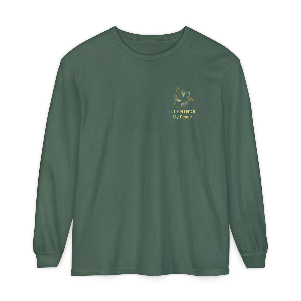 Christian Cross Long Sleeve Tee — Gold Foil Faith Design