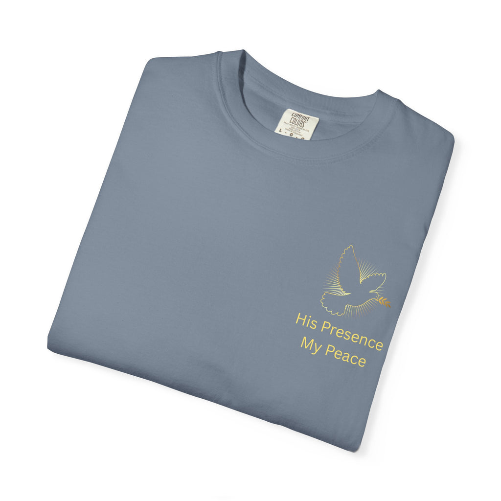 Christian Dove Cross T-Shirt — "His Presence My Peace" Garment-Dyed Tee