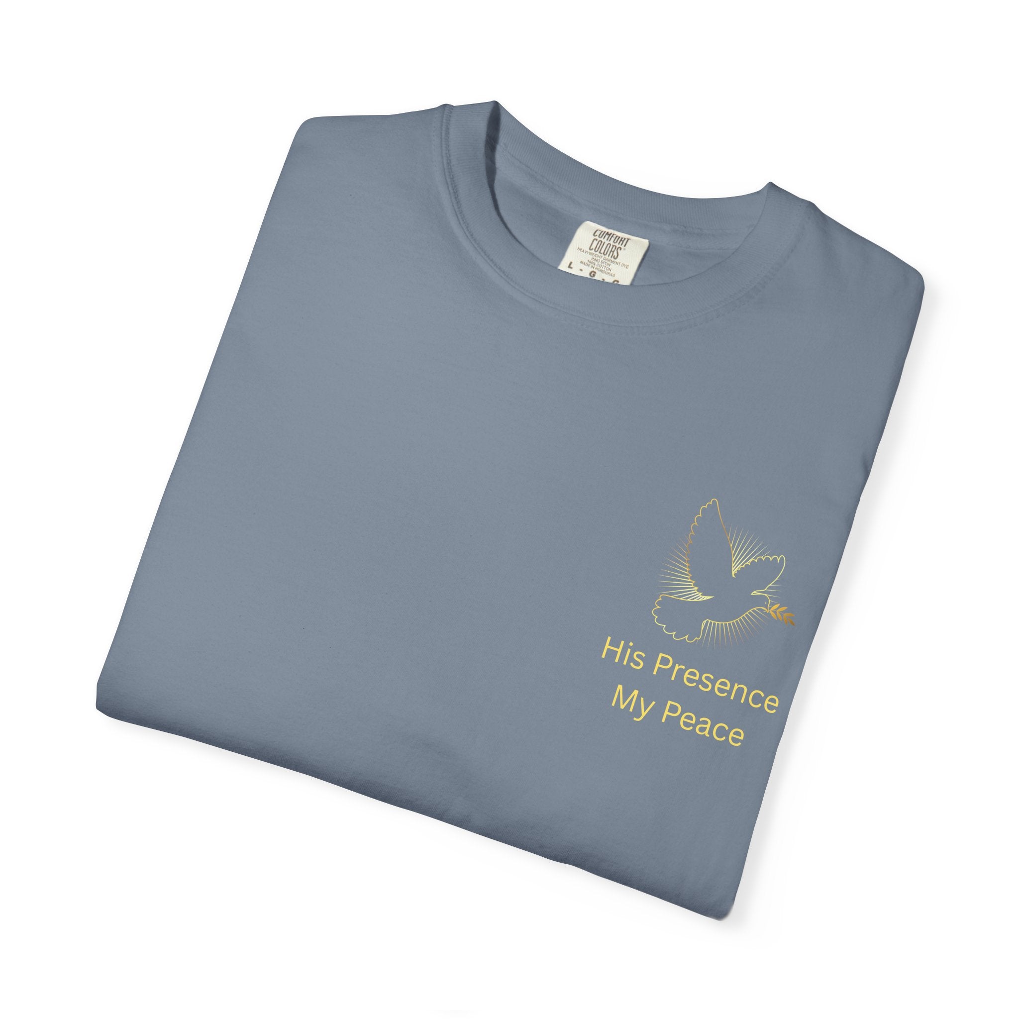 Christian Dove Cross T-Shirt — "His Presence My Peace" Garment-Dyed Tee