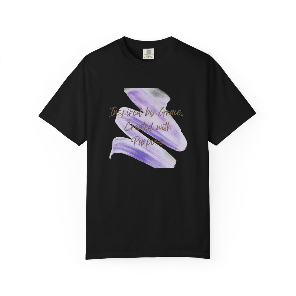 "Inspired by Grace. Created with Purpose" Inspirational Tee Purple Brushstroke T-Shirt