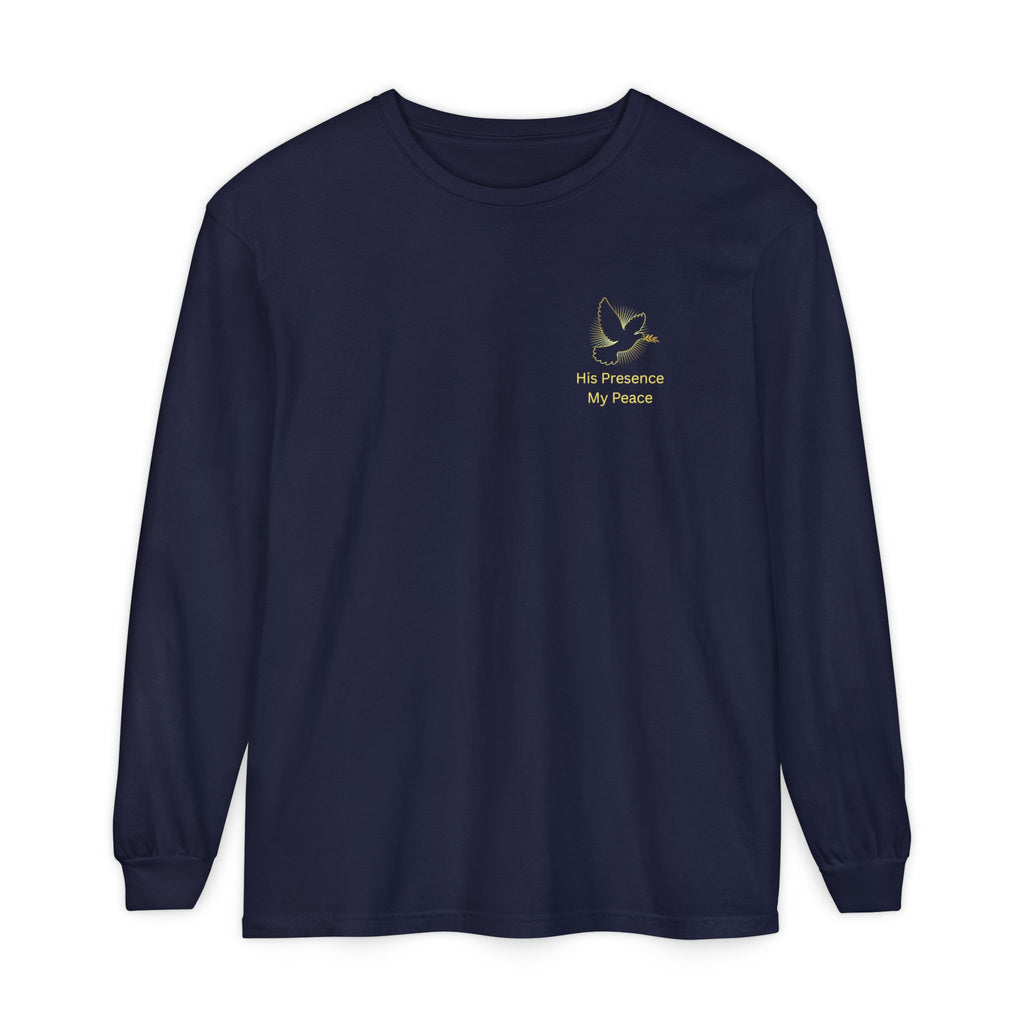 Christian Cross Long Sleeve Tee — Gold Foil Faith Design