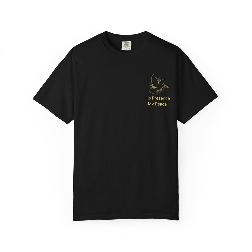 Christian Dove Cross T-Shirt — "His Presence My Peace" Garment-Dyed Tee