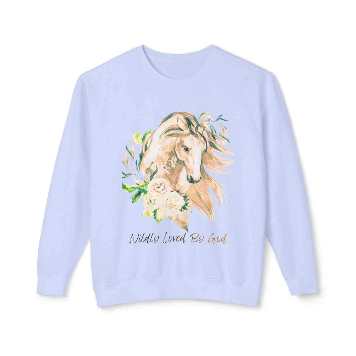 Wildly loved by God Horse Floral Crewneck Sweatshirt — Gentle Mare Watercolor Design