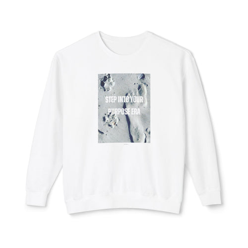 Crewneck Sweatshirt — "Step Into Your Purpose Era" Inspirational Beach Footprints Design