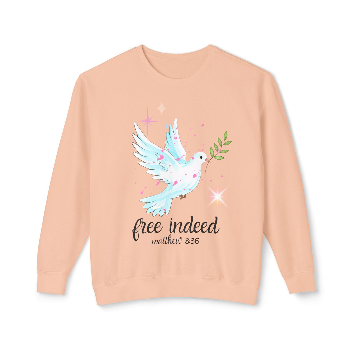 Free Indeed Dove Crewneck Sweatshirt — Inspirational Matthew 8:32 Christian Pullover