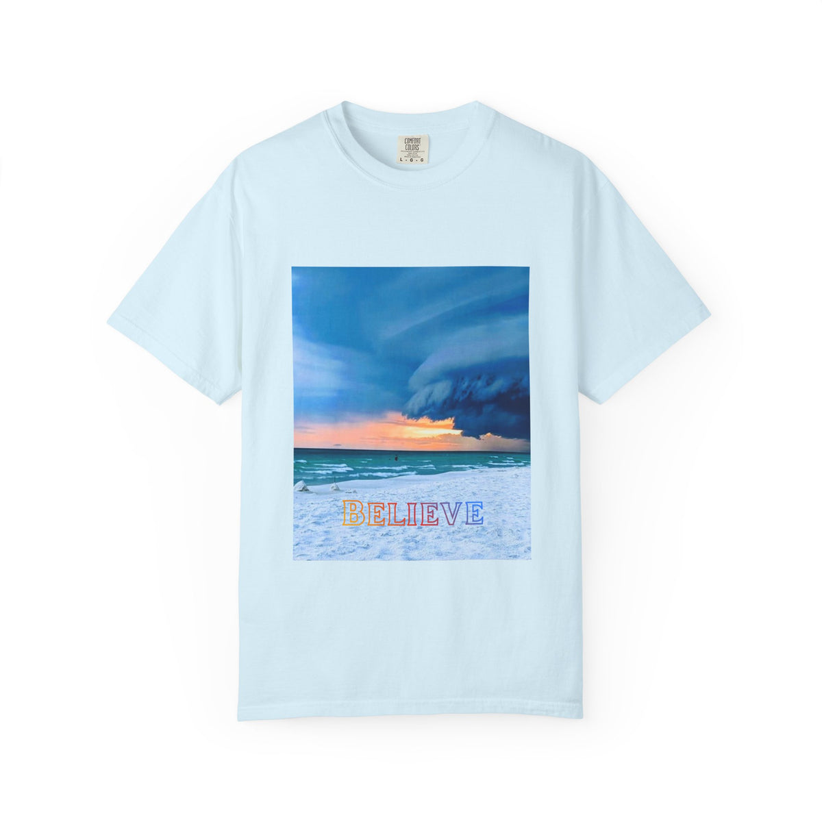 Stormy Beach Photo T-Shirt — Ocean Sunset Waves Graphic Tee
